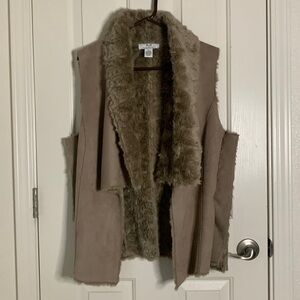Magaschoni Faux Fur Shearling Open Vest Western cowboy tribal jacket Brown Small